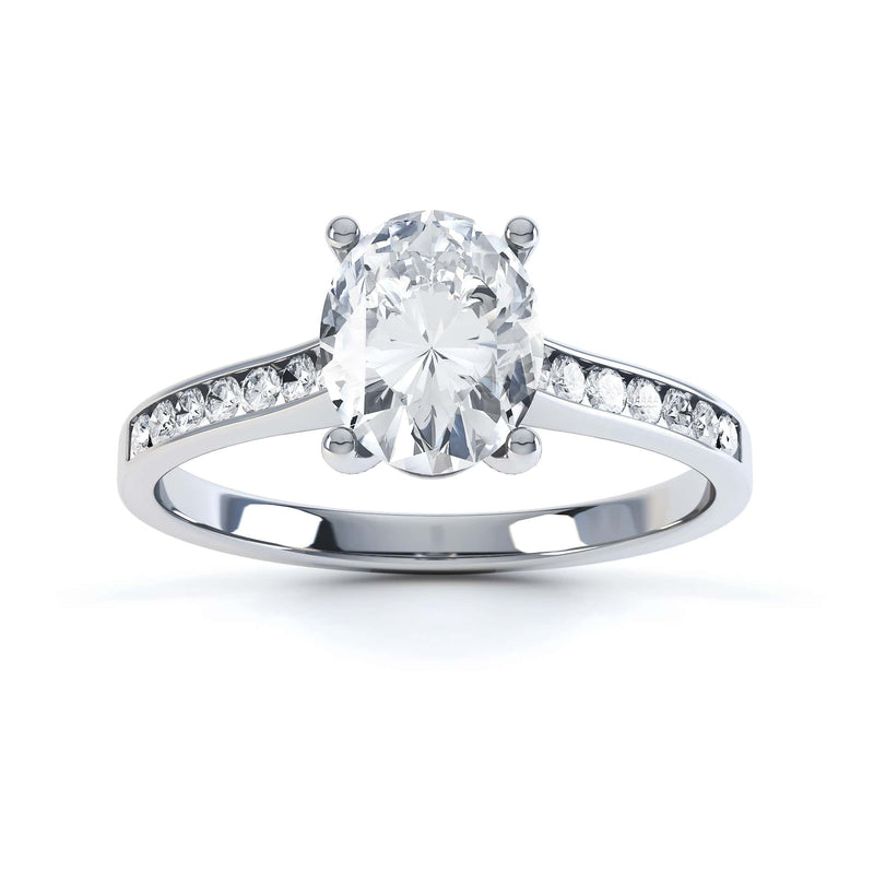 Diamond Engagement Ring Oval Centre Stone With Diamond Shoulders, Channel Set Shank