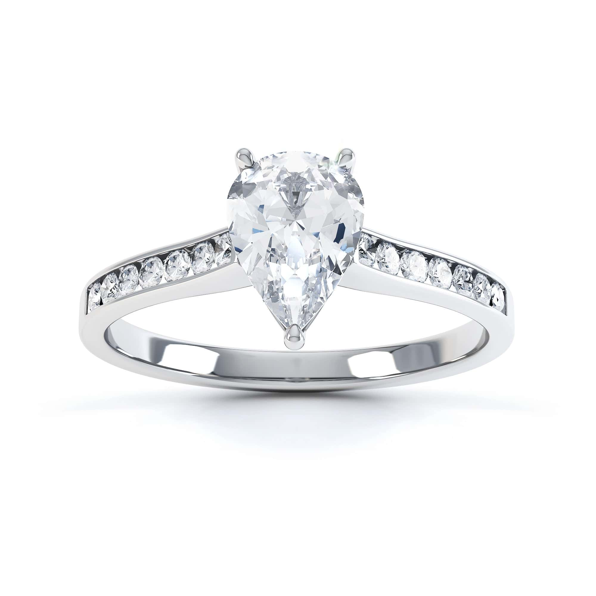 Diamond Engagement Ring- Pear Shaped, three claws Solitaire With Channel set