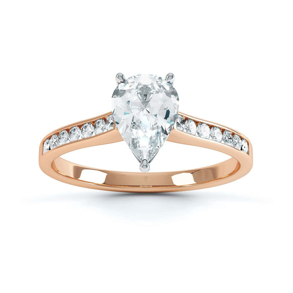 Diamond Engagement Ring- Pear Shaped, three claws Solitaire With Channel set