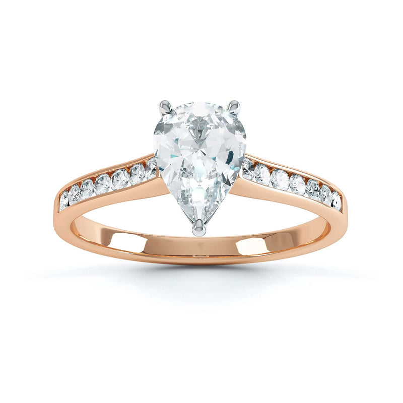 Diamond Engagement Ring- Pear Shaped, three claws Solitaire With Channel set