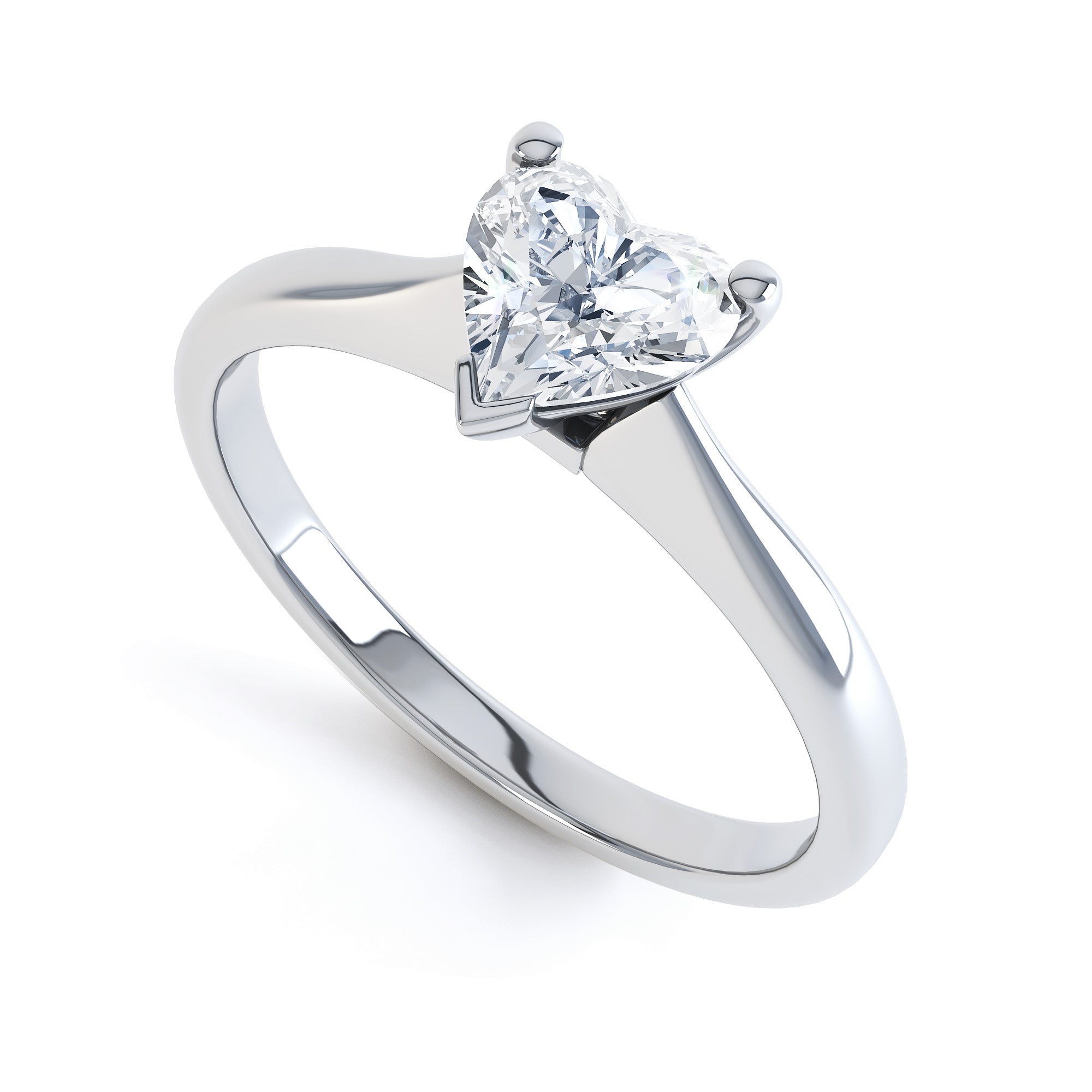 Heart Shaped Solitaire, 3 Claws Knife Edge Shoulders