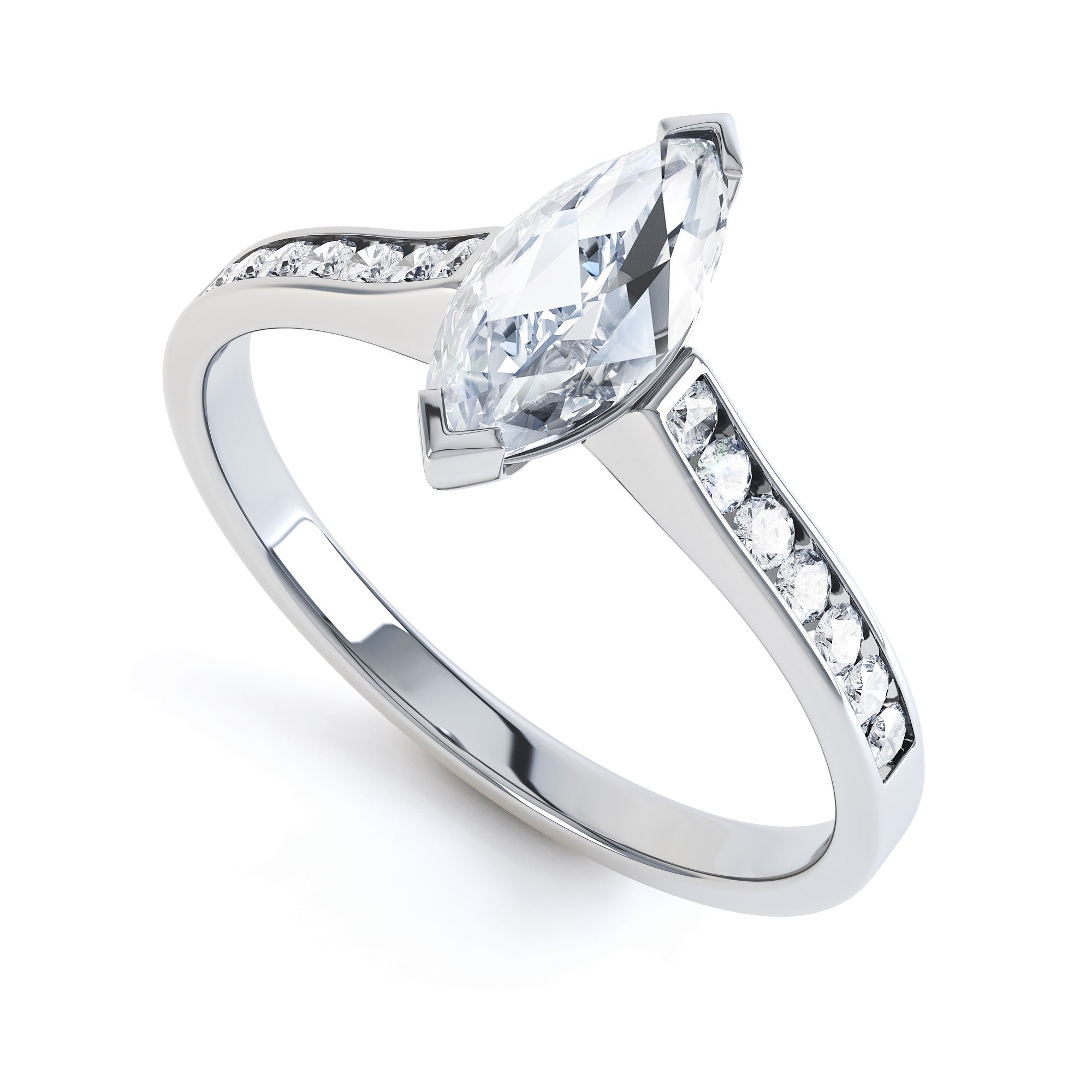 Marquise Cut Centre Stone, Two V claw, Diamond Engagement Ring with Channel set Shoulders