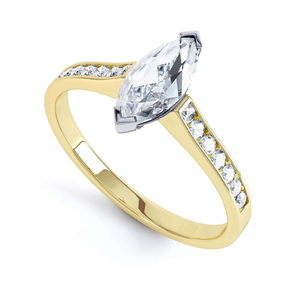 Marquise Cut Centre Stone, Two V claw, Diamond Engagement Ring with Channel set Shoulders