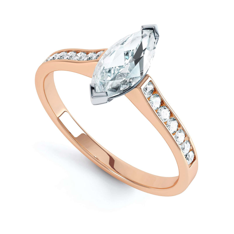 Marquise Cut Centre Stone, Two V claw, Diamond Engagement Ring with Channel set Shoulders