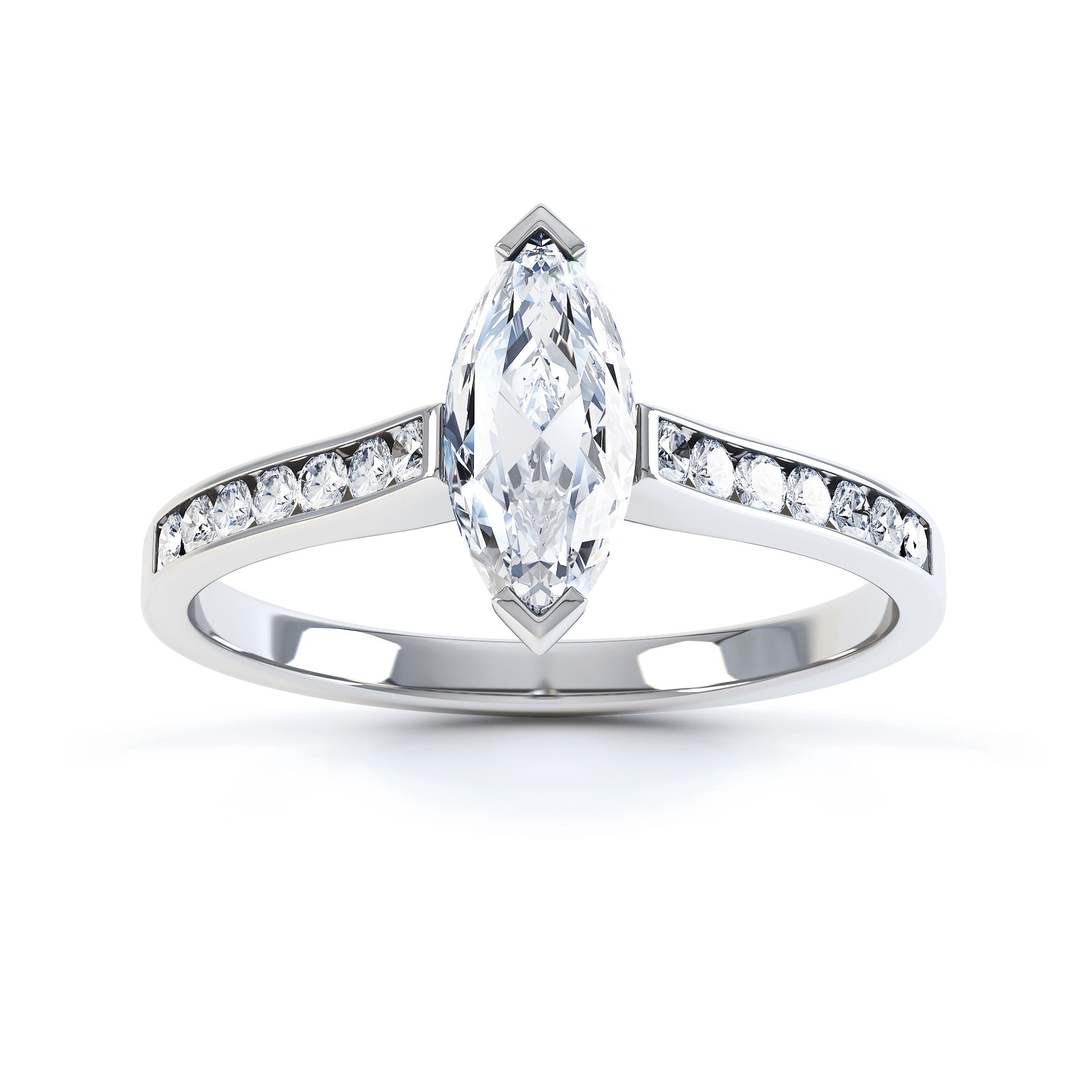 Marquise Cut Centre Stone, Two V claw, Diamond Engagement Ring with Channel set Shoulders