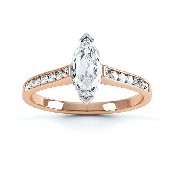 Marquise Cut Centre Stone, Two V claw, Diamond Engagement Ring with Channel set Shoulders