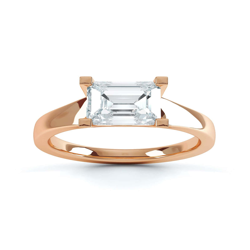 Emerald Cut Diamond Solitaire Engagement Ring with East West Setting