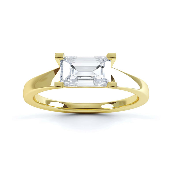 Emerald Cut Diamond Solitaire Engagement Ring with East West Setting