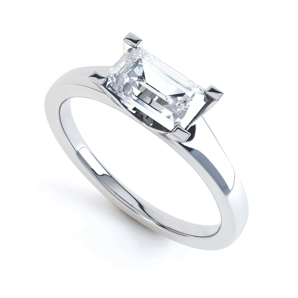 Emerald Cut Diamond Solitaire Engagement Ring with East West Setting