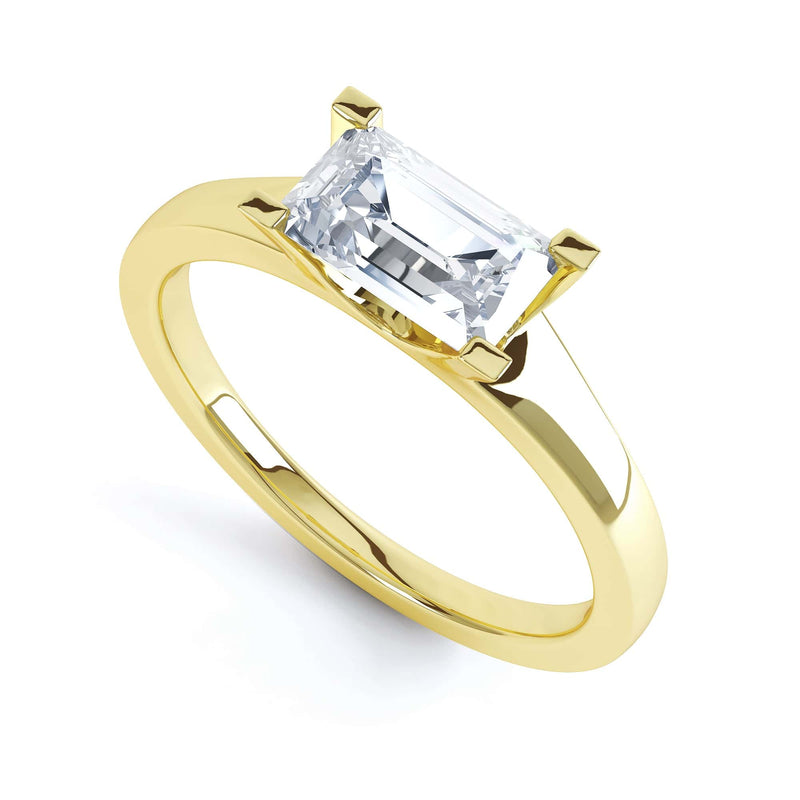Emerald Cut Diamond Solitaire Engagement Ring with East West Setting