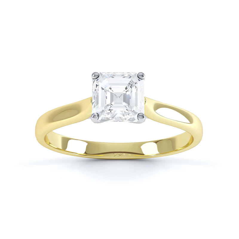 Asscher Cut Centre Stone, 4 claw, Diamond Engagement Ring with Tapered Shoulders