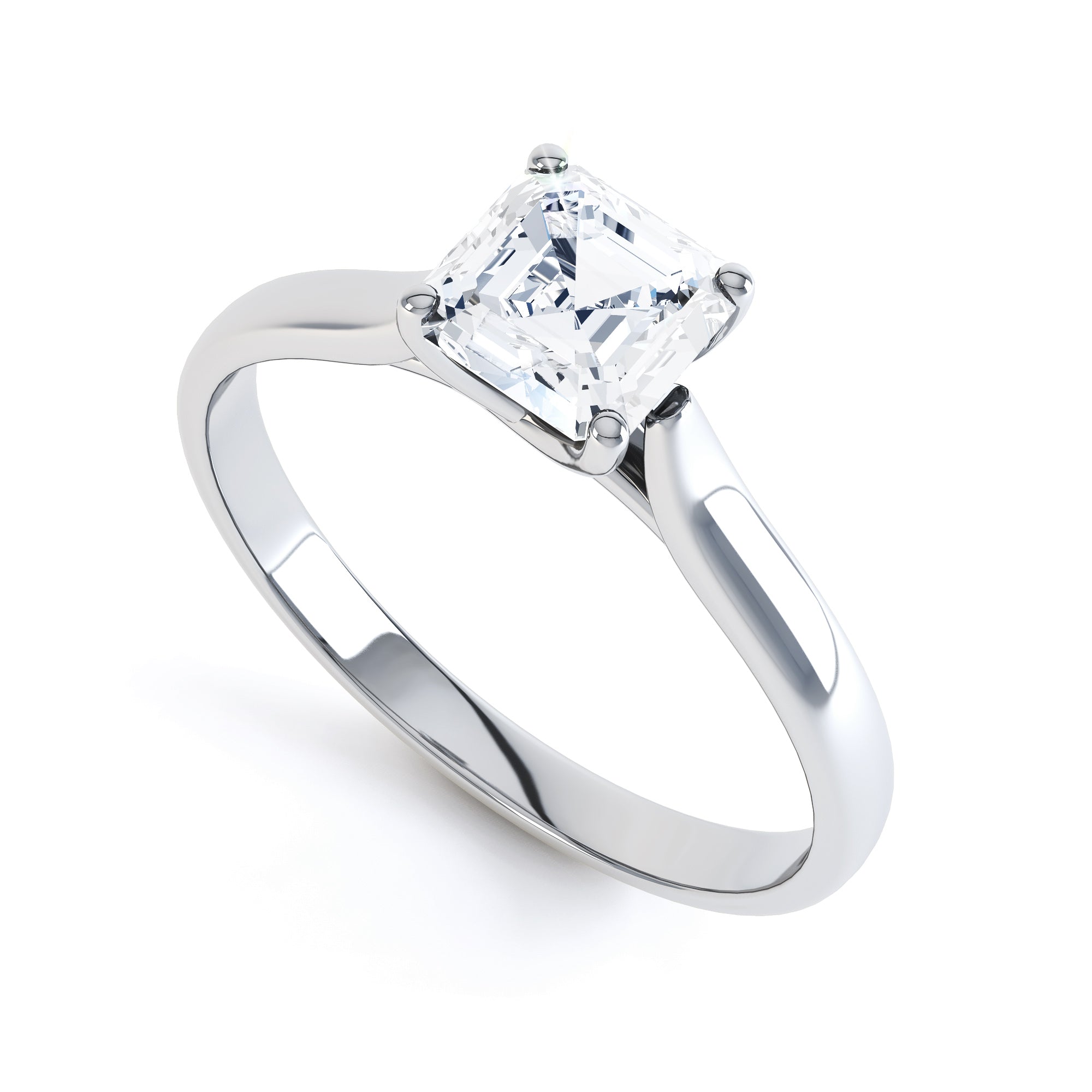 Asscher Cut Centre Stone, 4 claw, Diamond Engagement Ring with Tapered Shoulders
