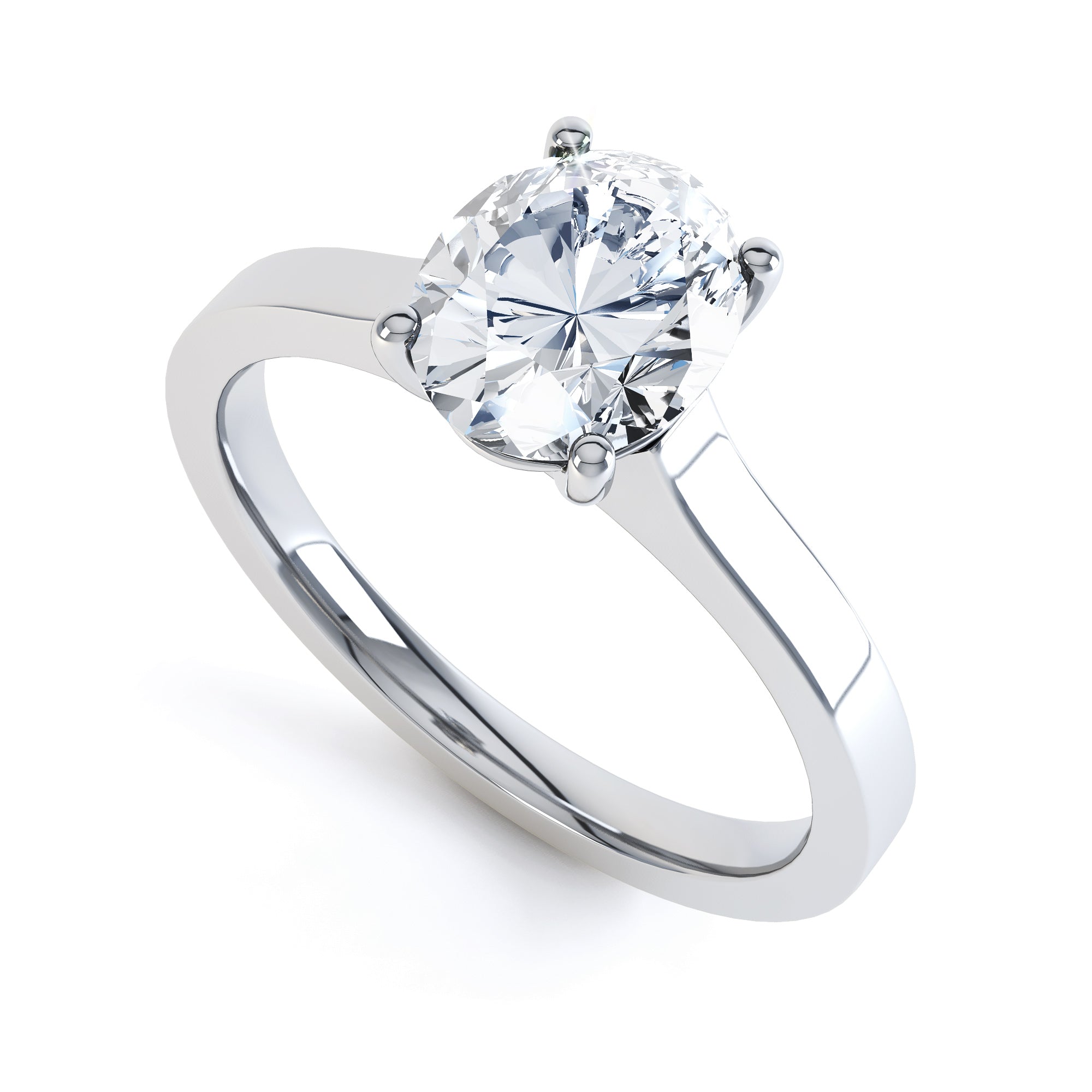 Oval Cut Centre Stone, 4 claw set, Diamond Engagement Ring with Parrallel Shoulders