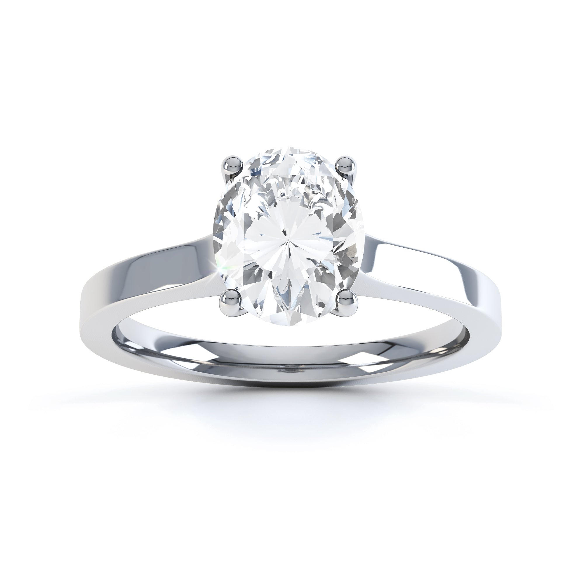 Oval Cut Centre Stone, 4 claw set, Diamond Engagement Ring with Parrallel Shoulders
