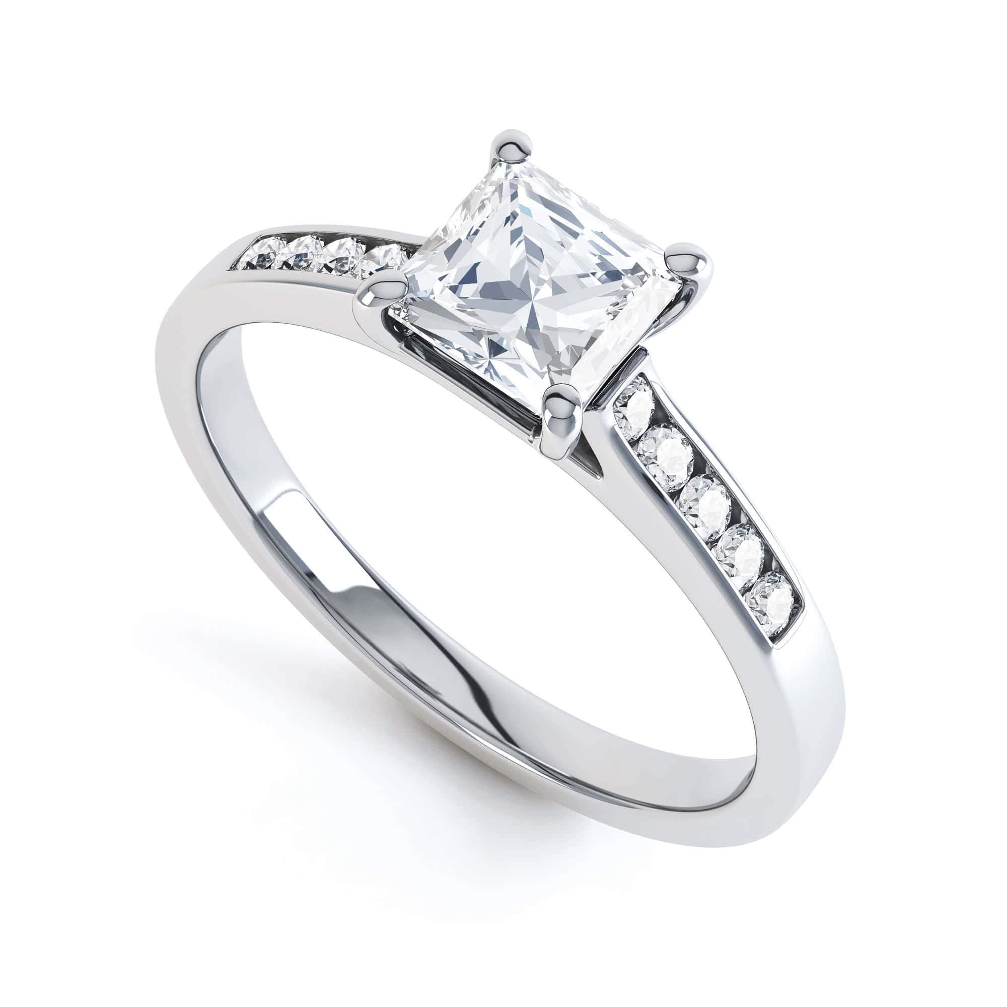 Princess Shaped Solitaire Diamond Set Shoulders