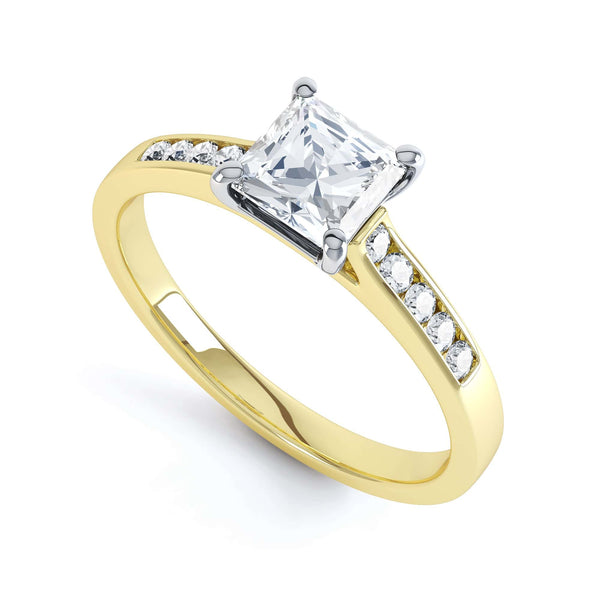 Princess Shaped Solitaire Diamond Set Shoulders