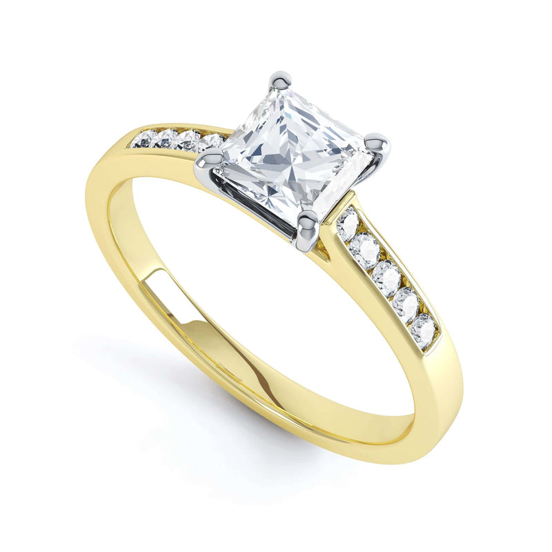 Princess Shaped Solitaire Diamond Set Shoulders