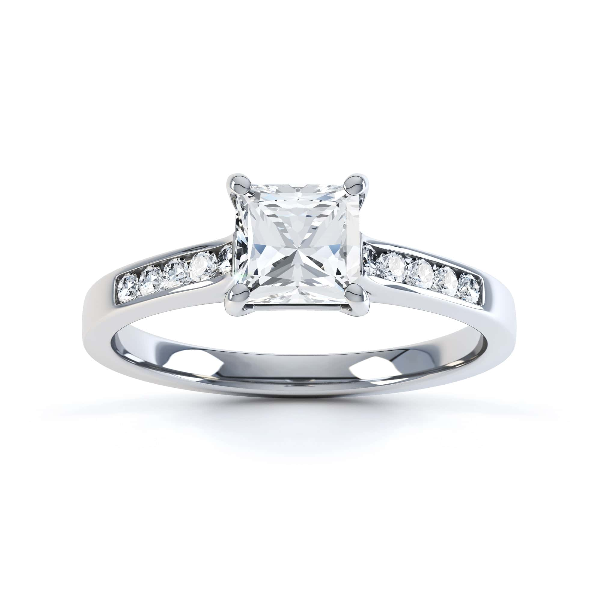 Princess Shaped Solitaire Diamond Set Shoulders