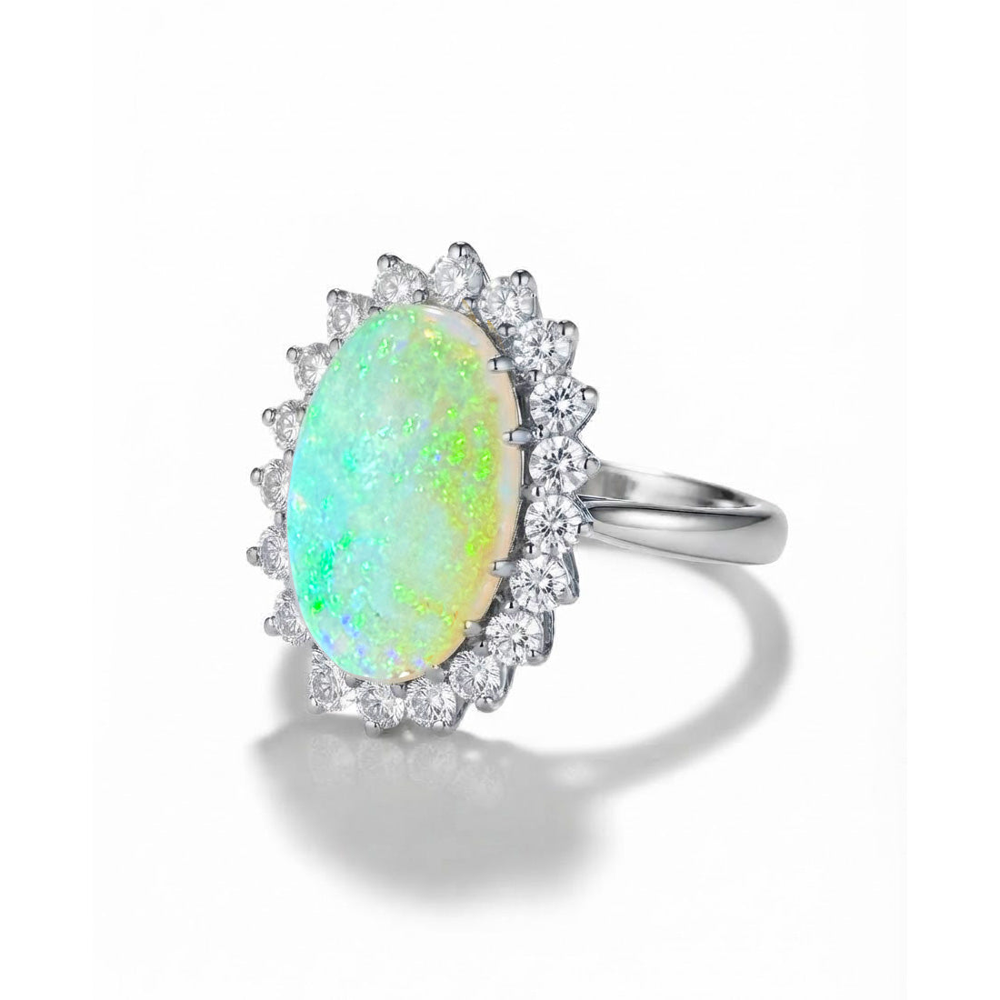 Platinum Exquisite Oval Opal & 1ct Diamond Halo Ring
