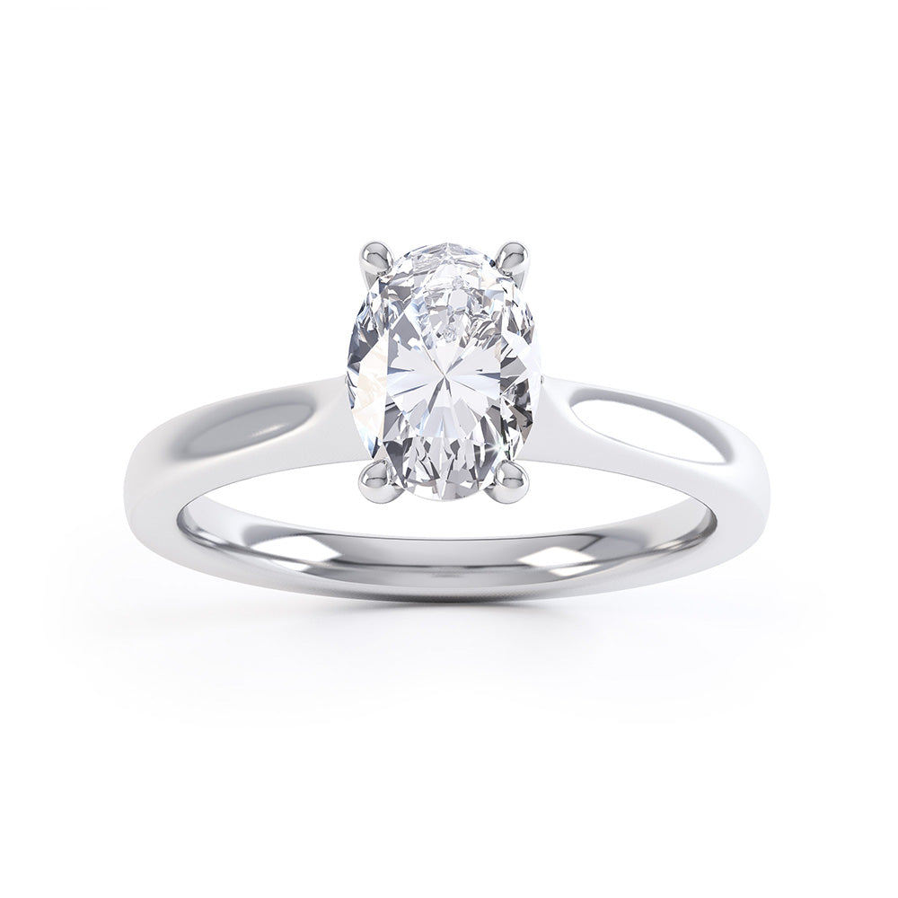Oval Cut Centre Stone, 4 claws, Diamond Engagement Ring with Knife edge shoulders