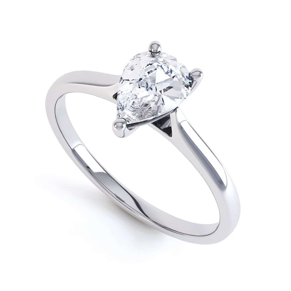 Diamond Engagement Ring- Pear Shaped, 3 claws Solitaire With Tapered Shoulders