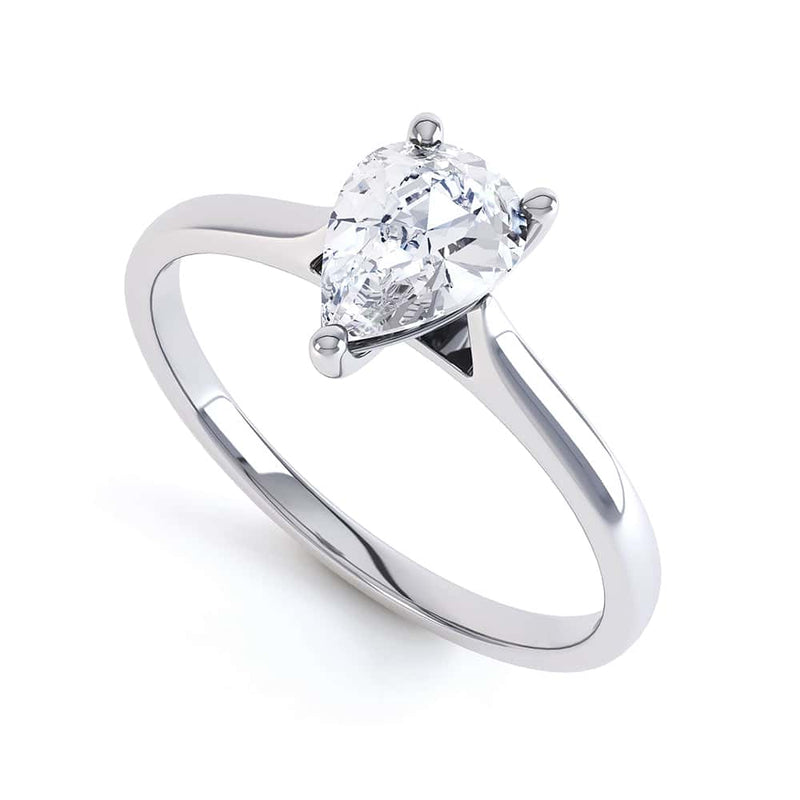 Diamond Solitaire Engagement Ring with a Pear Shape Diamond and Tapered Shoulders