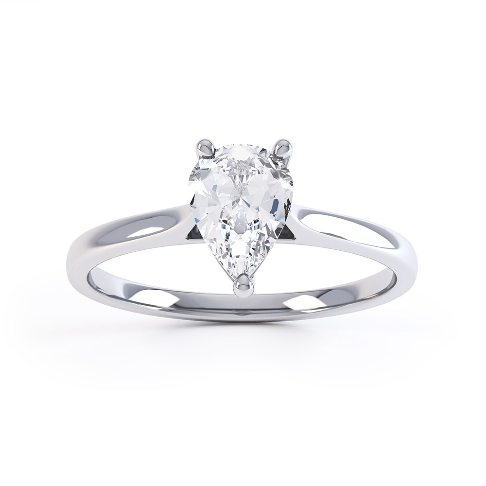 Diamond Engagement Ring- Pear Shaped, 3 claws Solitaire With Tapered Shoulders