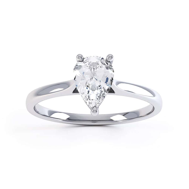 Diamond Solitaire Engagement Ring with a Pear Shape Diamond and Tapered Shoulders