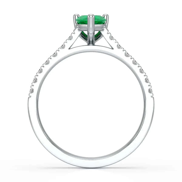 18ct Rose Gold Pear Emerald with Diamond  shoulder Engagement Ring