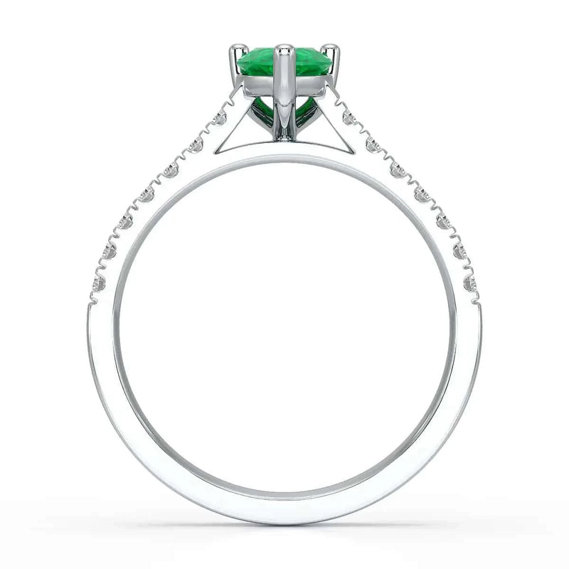 Platinum with Pear Emerald with Diamond Set Shoulders Engagement Ring