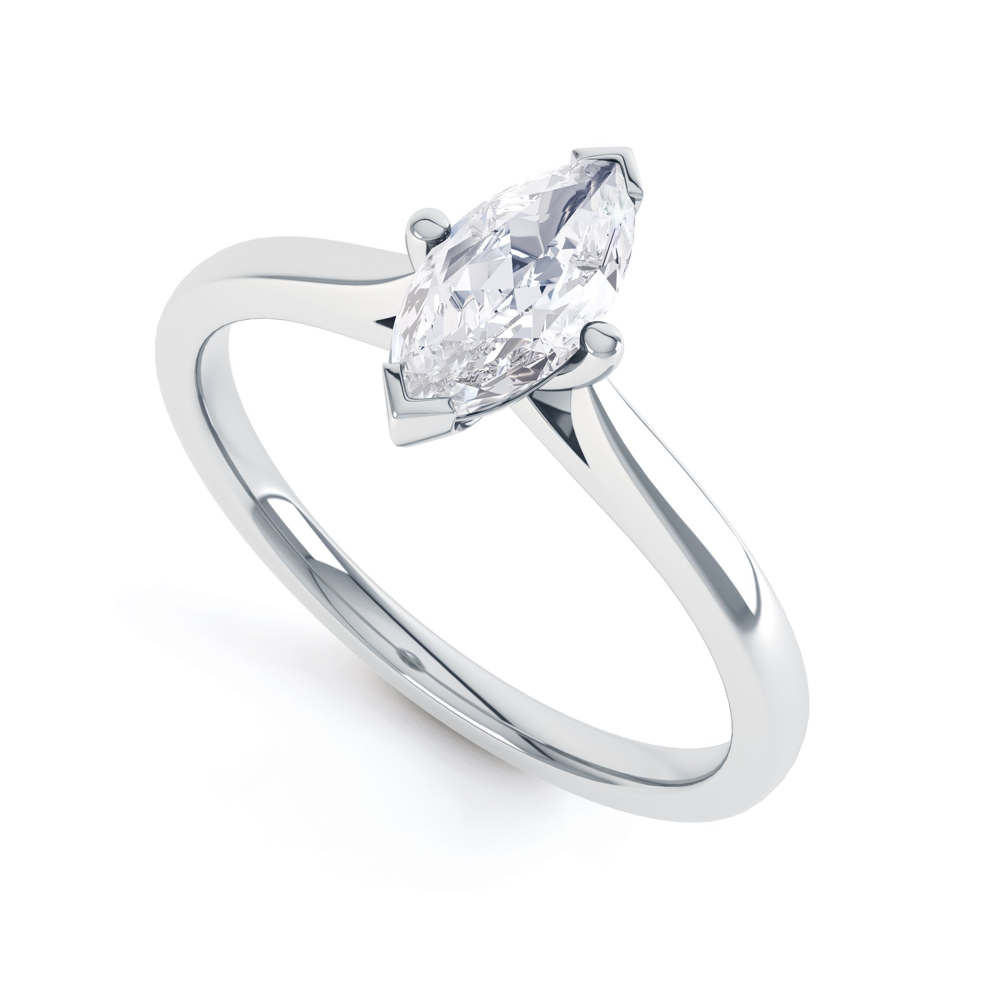 Marquise-Cut Centre Stone, V claws, Diamond Engagement Ring with Knife Edge Shoulders with cathedral setting