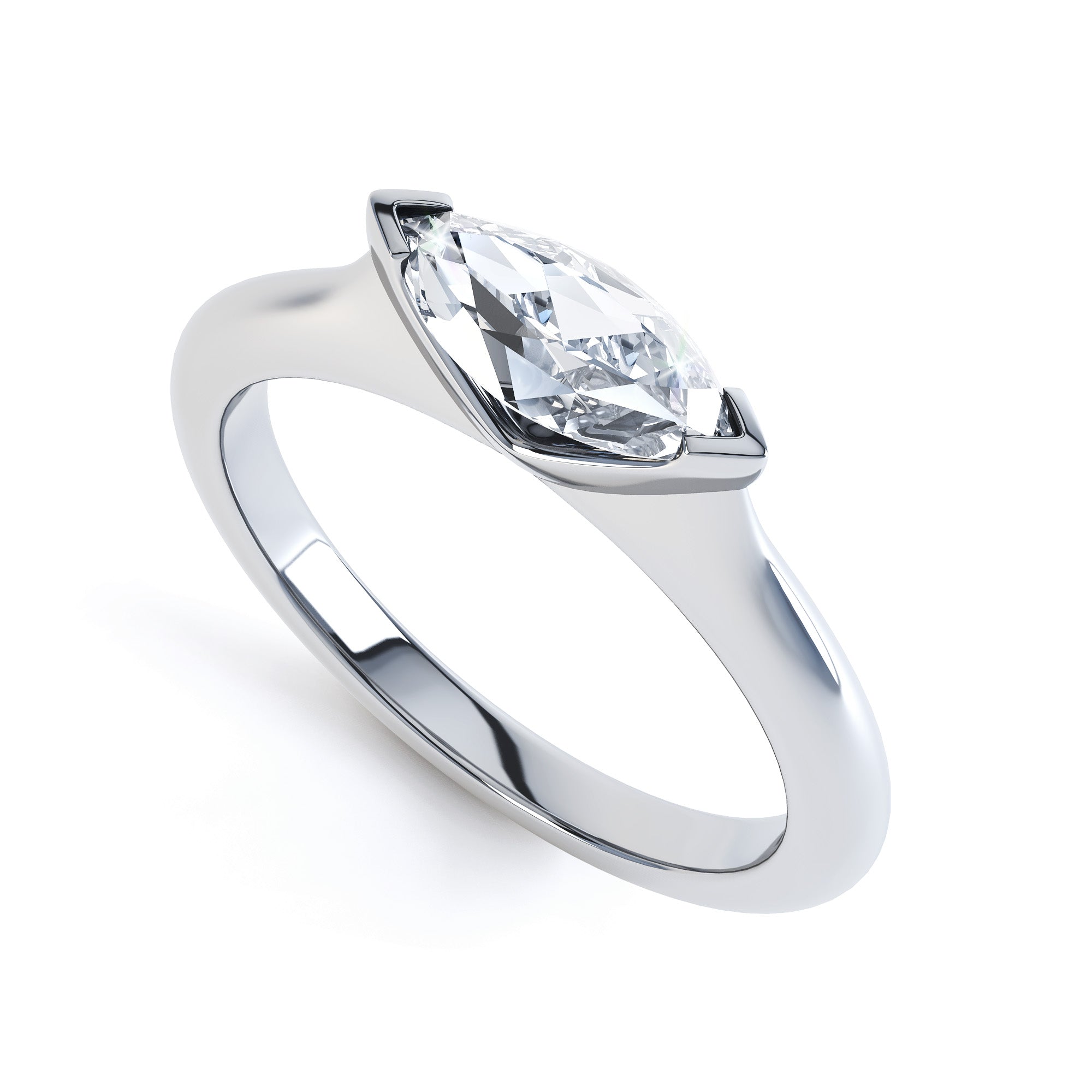 Marquise Cut Centre Stone, V claw, Diamond Engagement Ring with Knife Edge shoulders