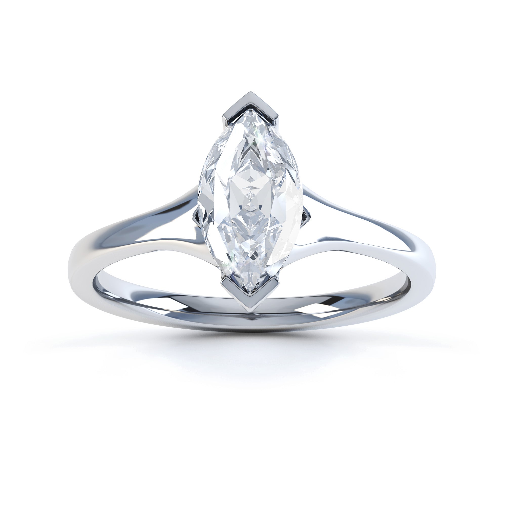 Marquise Cut Centre Stone, V claw, Diamond Engagement Ring with split shoulders