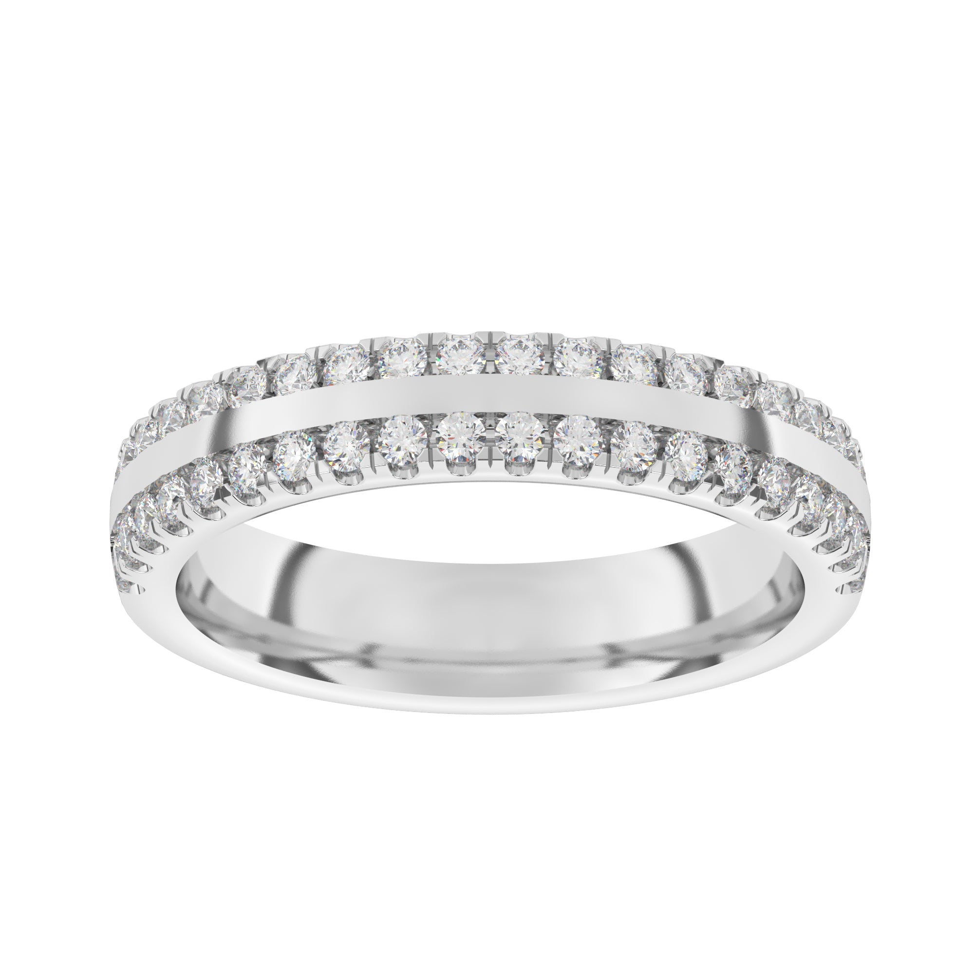 Double Row Diamond Half Eternity Ring with 0.55ct Round Brilliant  Cut Diamonds Set in a Double Channel