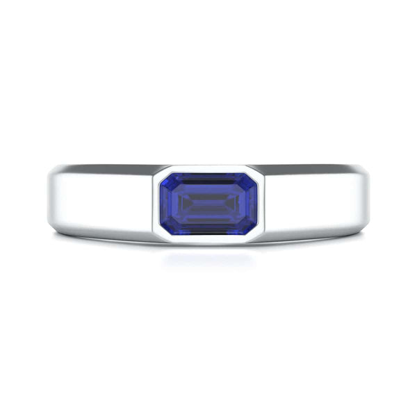 Octagon Shape Blue Sapphire Signet Ring in 18ct Gold and Platinum