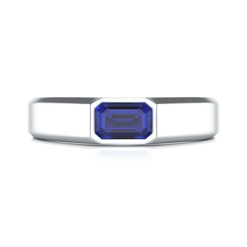 Octagon Shape Blue Sapphire Signet Ring in 18ct Gold and Platinum