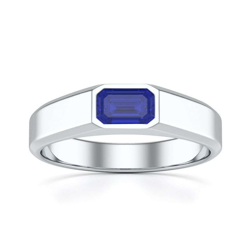 Octagon Shape Blue Sapphire Signet Ring in 18ct Gold and Platinum