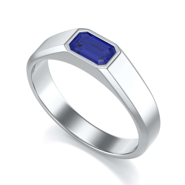 Octagon Shape Blue Sapphire Signet Ring in 18ct Gold and Platinum