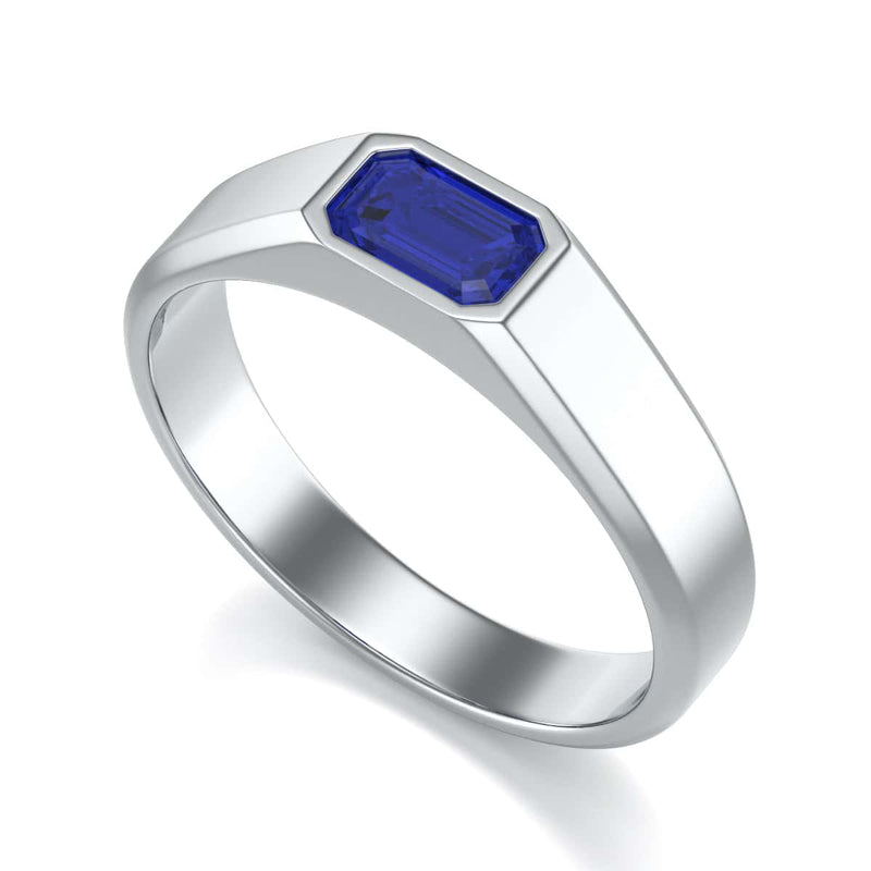 Octagon Shape Blue Sapphire Signet Ring in 18ct Gold and Platinum