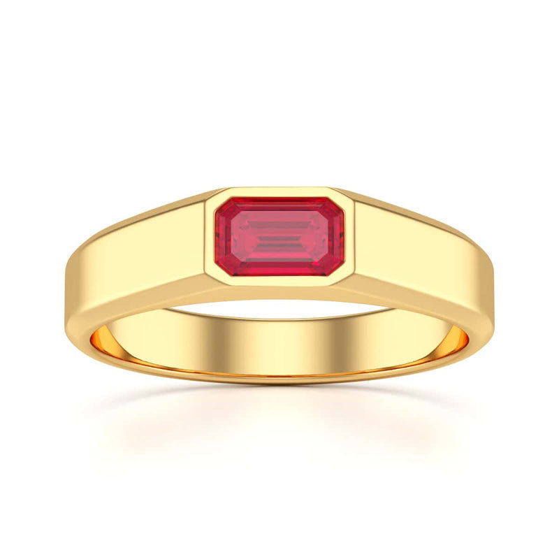 Octagon Shape Signet Style Ruby Engagement Ring in 18ct Gold