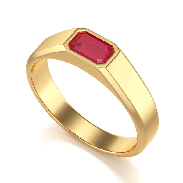 Octagon Shape Signet Style Ruby Engagement Ring in 18ct Gold