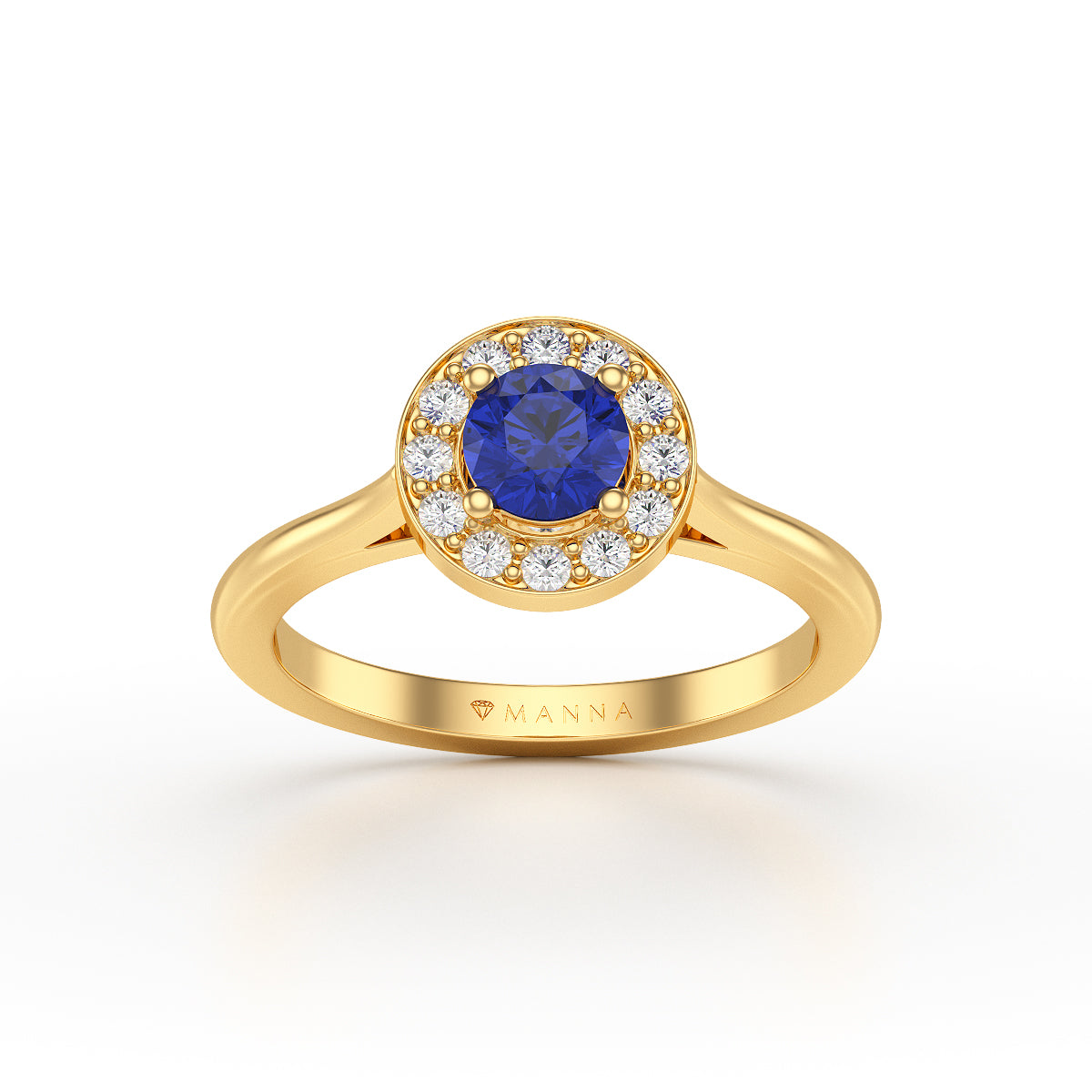 Round Blue Sapphire Diamond Cluster Halo Ring