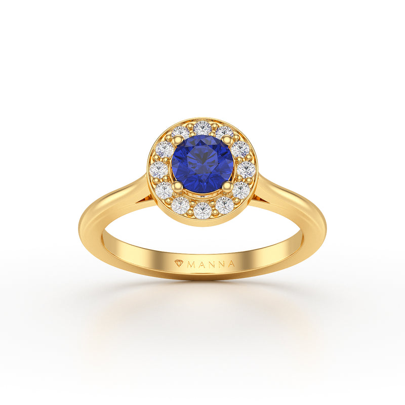 Round Blue Sapphire Diamond Cluster Halo Ring