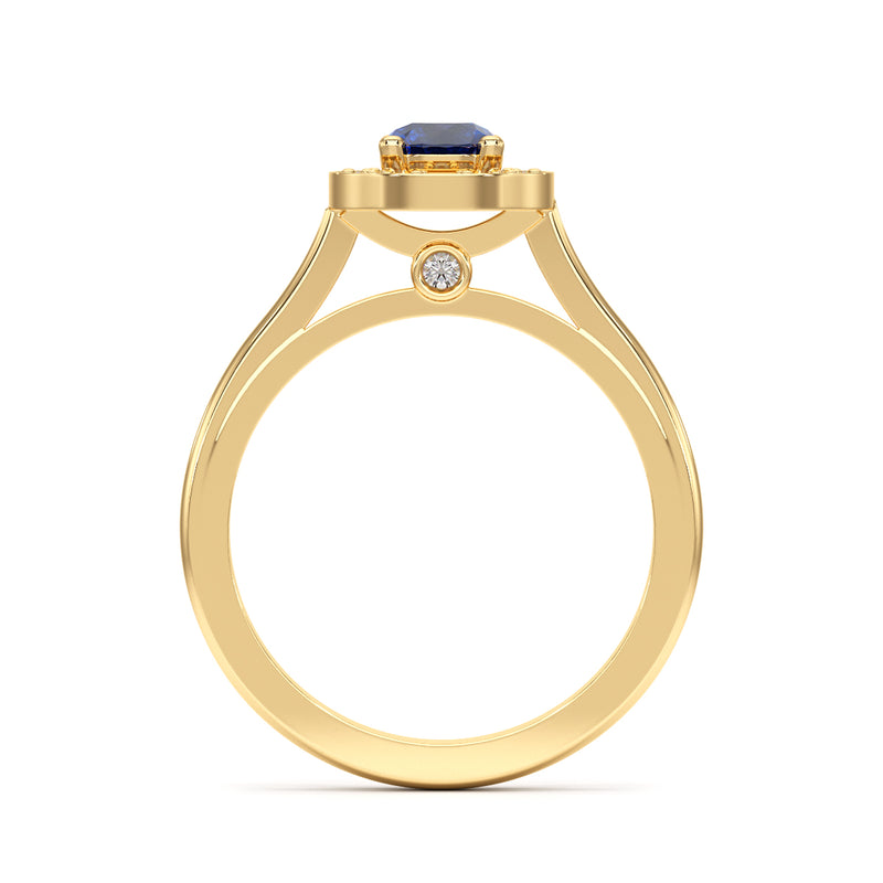 Round Blue Sapphire Diamond Cluster Halo Ring