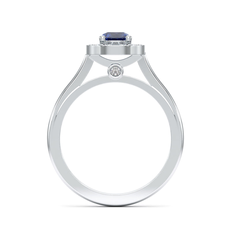 Round Blue Sapphire Diamond Cluster Halo Ring