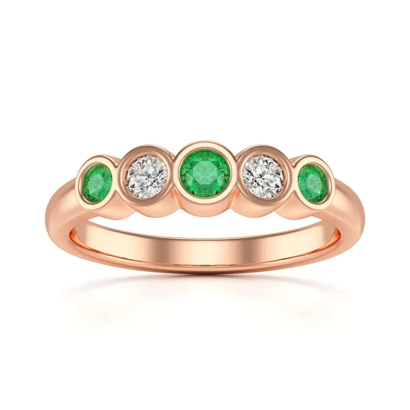 Rose Gold Diamond Emerald  Eternity Engagement Ring 