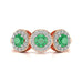  Rose Gold Diamond Halo 3 Emeralds Ring - Round 