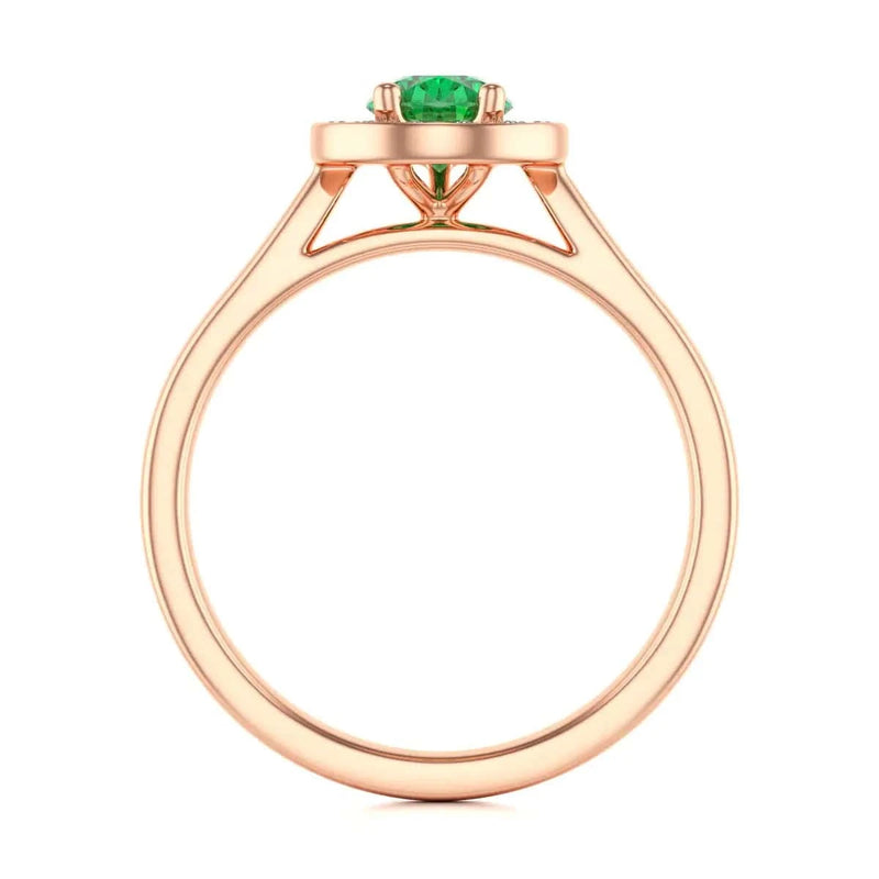  Rose Gold Diamond Halo Emerald Ring 