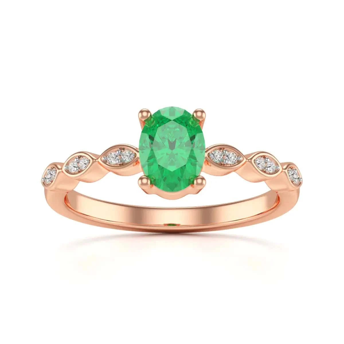 Rose Gold Natural Emerald merquise shoulder Engagement ring - oval shape