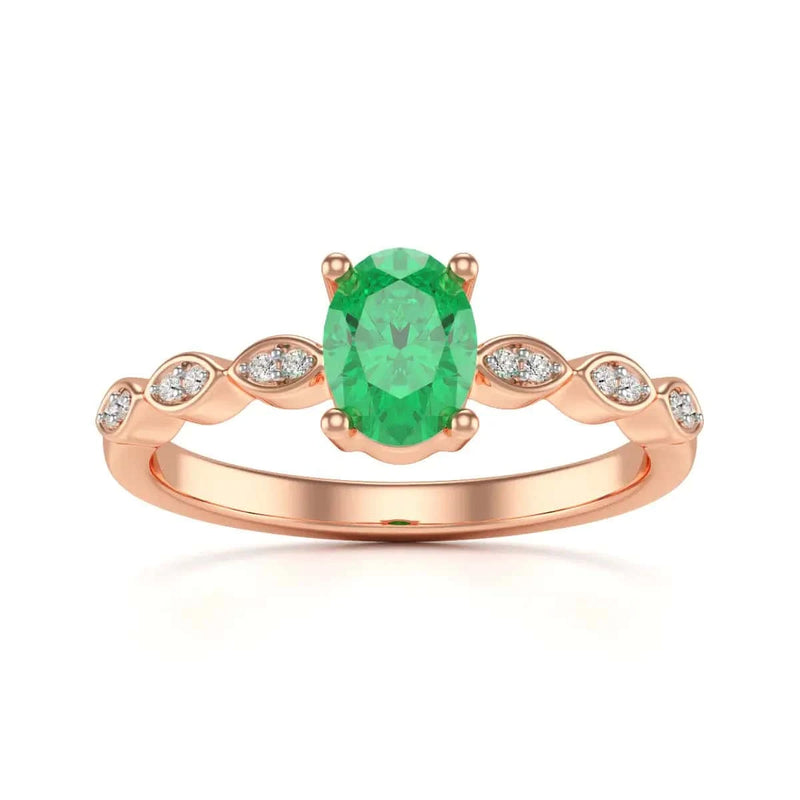 Rose Gold Natural Emerald merquise shoulder Engagement ring - oval shape